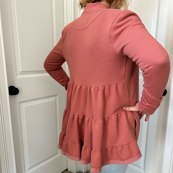 Anthropologie Dusty Rose Open Front Jacket w Tiered Ruffled Back & Pockets - Picture 2 of 11
